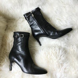 Ralph Lauren Black Leather High Heel Ankle Boots
